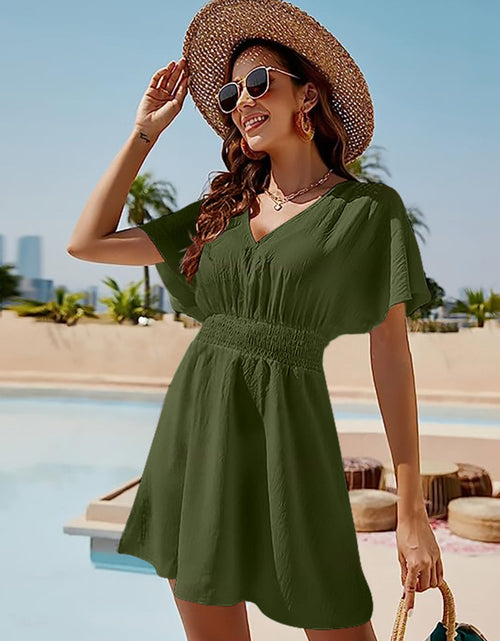 Load image into Gallery viewer, Smocked V-Neck Short Sleeve Dress
