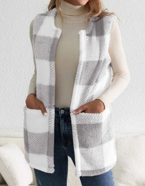 Load image into Gallery viewer, Sherpa Plaid Open Front Vest Coat
