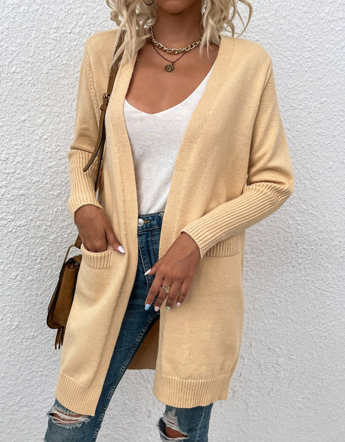 Load image into Gallery viewer, Open Front Long Sleeve Cardigan with Pockets
