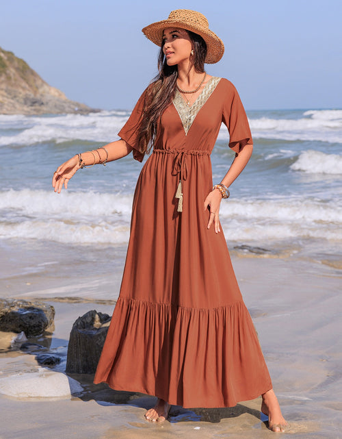 Load image into Gallery viewer, Ruffled Tassel V-Neck Flutter Sleeve Dress
