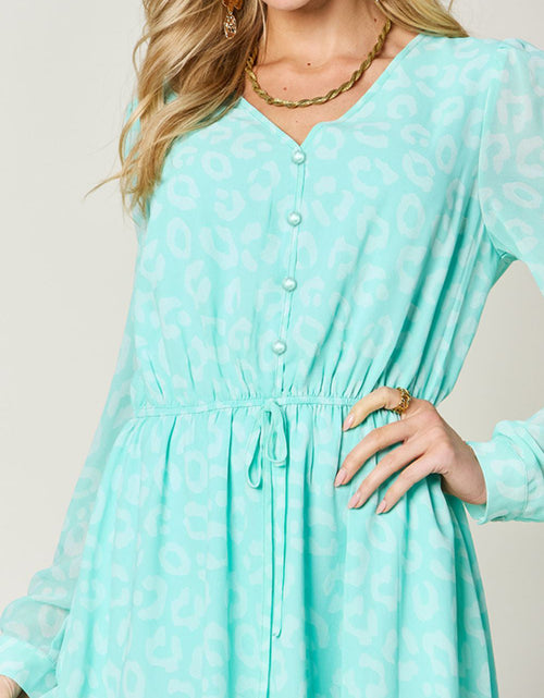 Load image into Gallery viewer, Double Take Full Size Printed Ruched V-Neck Long Sleeve Dress
