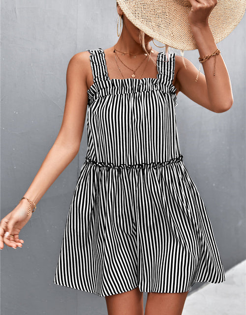 Load image into Gallery viewer, Striped Frill Trim Square Neck Dress

