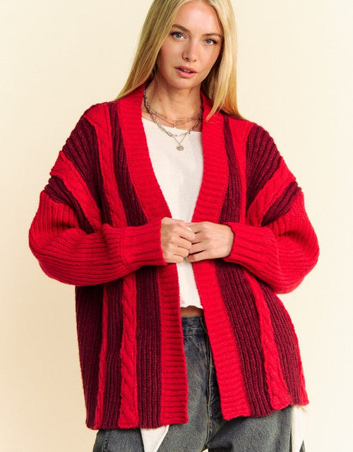 Load image into Gallery viewer, Davi &amp; Dani Cable-Knit Color Block Open Front Cardigan
