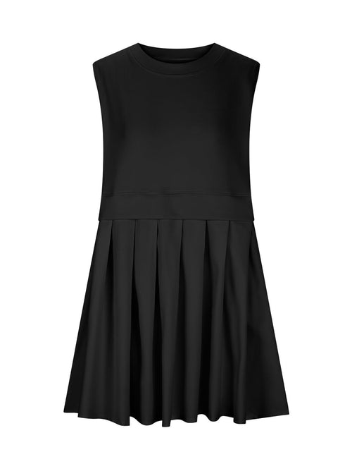 Load image into Gallery viewer, Pleated Round Neck Sleeveless Mini Dress
