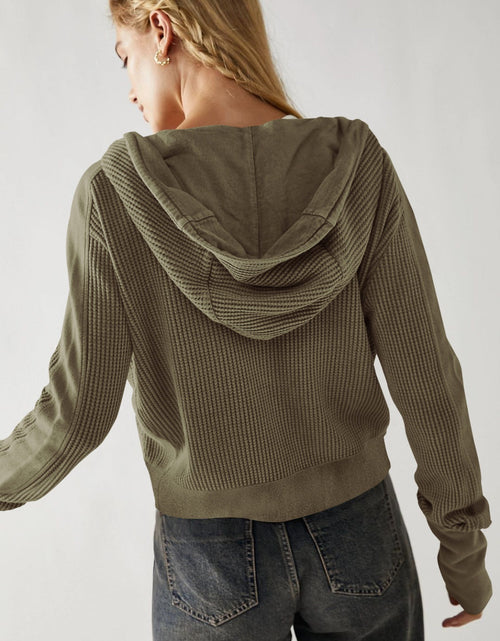 Load image into Gallery viewer, Waffle-Knit Dropped Shoulder Hooded Jacket
