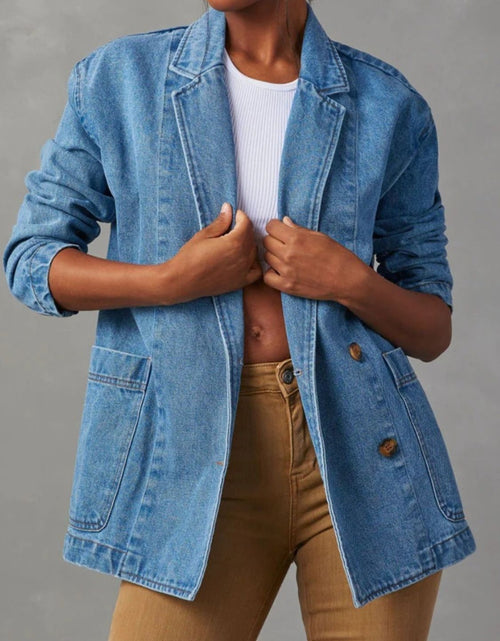 Load image into Gallery viewer, Pocketed Lapel Collar Long Sleeve Denim Jacket
