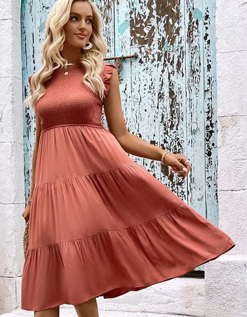 Load image into Gallery viewer, Perfee Smocked Round Neck Tiered Dress
