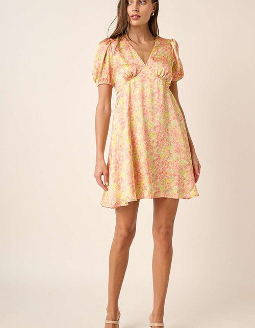 Load image into Gallery viewer, Mittoshop Printed V-Neck Puff Sleeve Mini Dress
