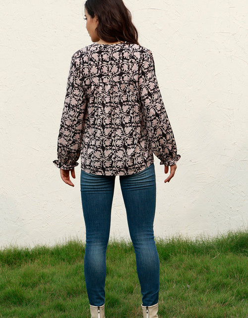 Load image into Gallery viewer, Floral Flounce Sleeve Round Neck Blouse
