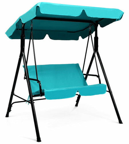 Steel Frame Outdoor Loveseat Patio Canopy Swing with Cushion-Blue