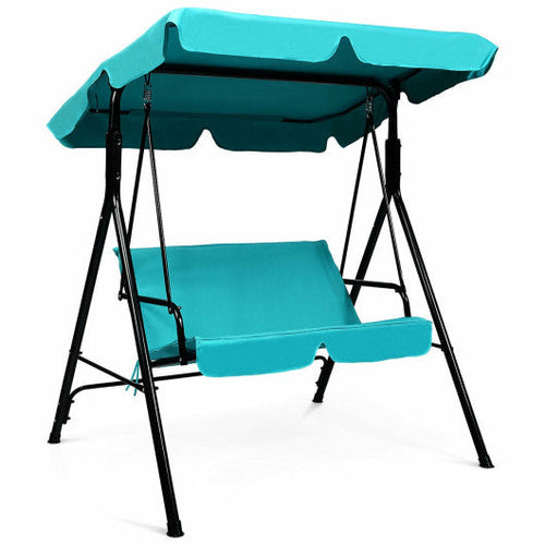 Load image into Gallery viewer, Steel Frame Outdoor Loveseat Patio Canopy Swing with Cushion-Blue
