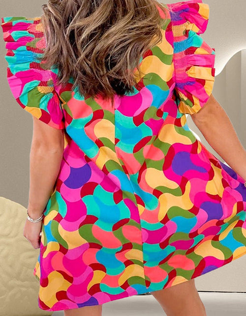 Load image into Gallery viewer, Contrast Print Round Neck Cap Sleeve Mini Dress
