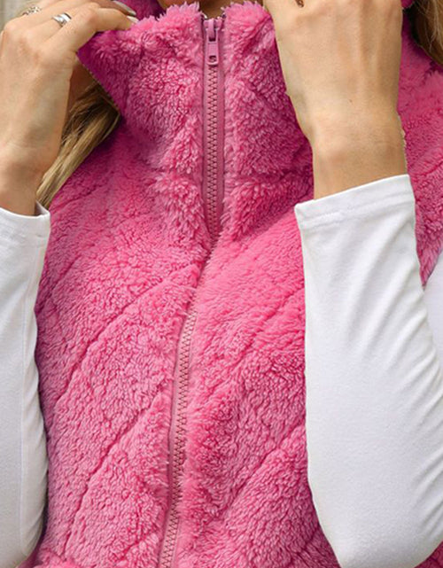 Load image into Gallery viewer, Fuzzy Plaid Texture Zip Up Vest Coat
