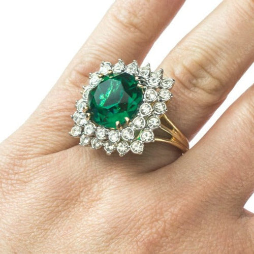 Load image into Gallery viewer, Vintage Austrian Crystal Women's Statement Cocktail Ring 18k Yellow Gold Electroplated Made in the USA by PVD Vintage Jewelry
