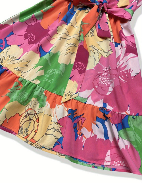 Load image into Gallery viewer, Tied Printed Mock Neck Sleeveless Dress

