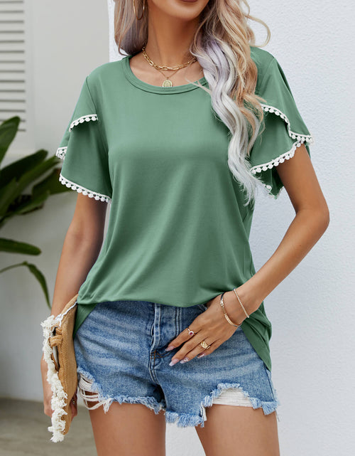 Load image into Gallery viewer, Pom-Pom Trim Flutter Sleeve Round Neck Tee
