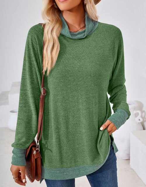 Load image into Gallery viewer, Contrast Mock Neck Long Sleeve T-Shirt
