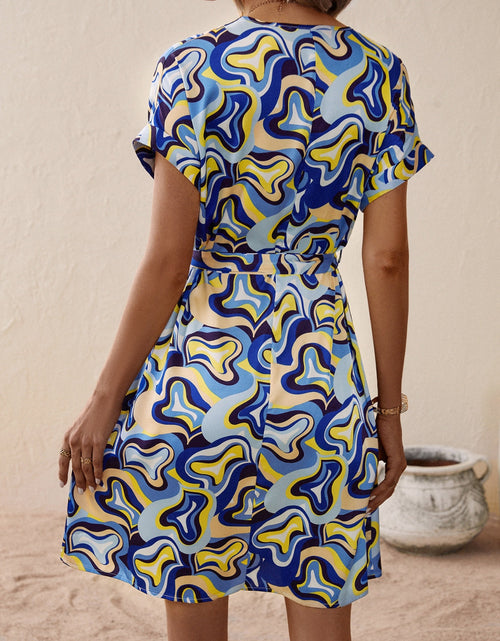 Load image into Gallery viewer, Ivy Lane Tied Printed V-Neck Short Sleeve Dress
