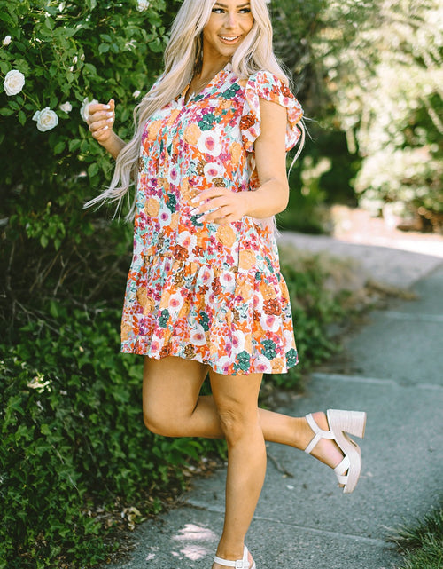 Load image into Gallery viewer, Ruffled Printed Cap Sleeve Mini Dress
