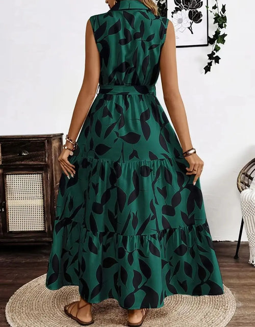 Load image into Gallery viewer, Printed Tie Waist Sleeveless Maxi Dress
