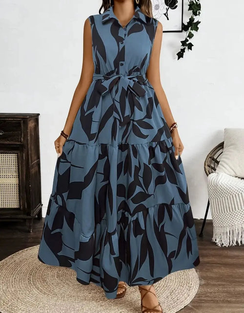 Load image into Gallery viewer, Printed Tie Waist Sleeveless Maxi Dress
