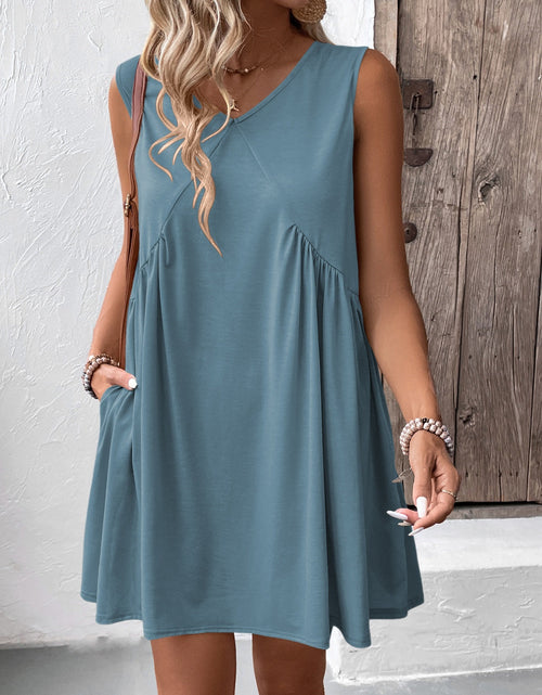 Load image into Gallery viewer, Ivy Lane Ruched V-Neck Sleeveless Mini Dress
