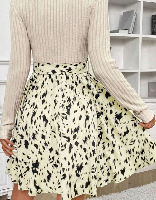Load image into Gallery viewer, Printed Tie Waist Mock Neck Long Sleeve Dress
