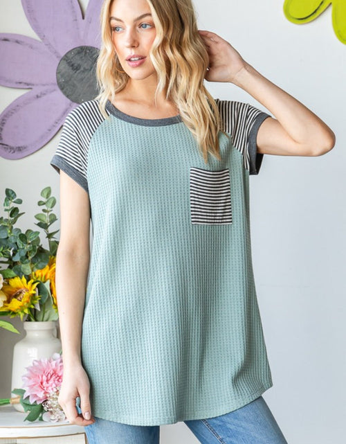 Load image into Gallery viewer, Heimish Full Size Striped Short Sleeve Waffle T-Shirt
