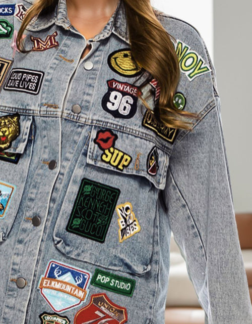 Load image into Gallery viewer, Embroidered Patch Button Up Long Sleeve Denim Jacket
