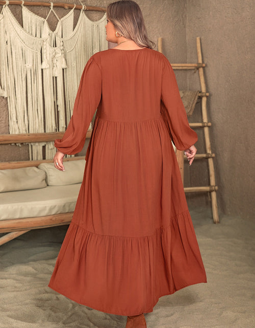 Load image into Gallery viewer, Plus Size Ruffled V-Neck Balloon Sleeve Dress
