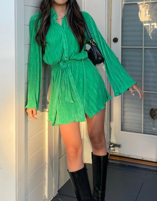 Load image into Gallery viewer, Tied Button Up Long Sleeve Dress
