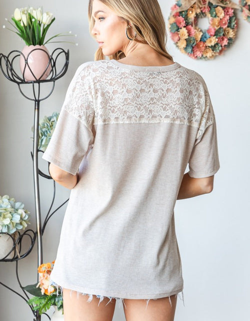 Load image into Gallery viewer, Heimish Full Size Lace Front Pocket Drop Shoulder Top

