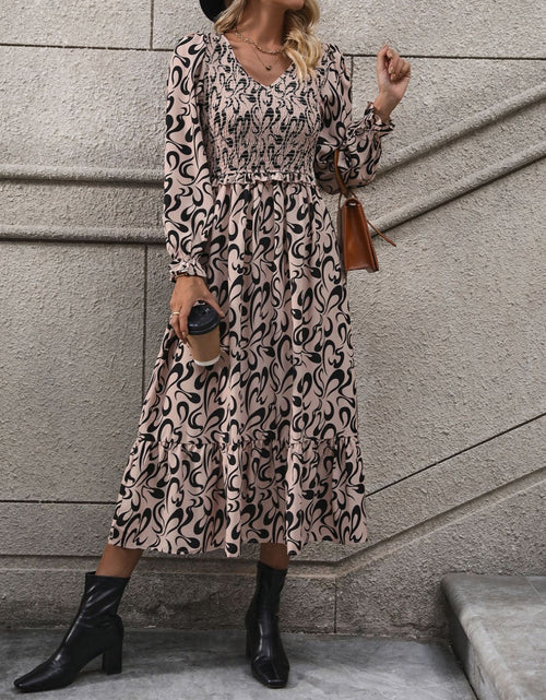 Load image into Gallery viewer, Perfee Printed V-Neck Long Sleeve Midi Dress
