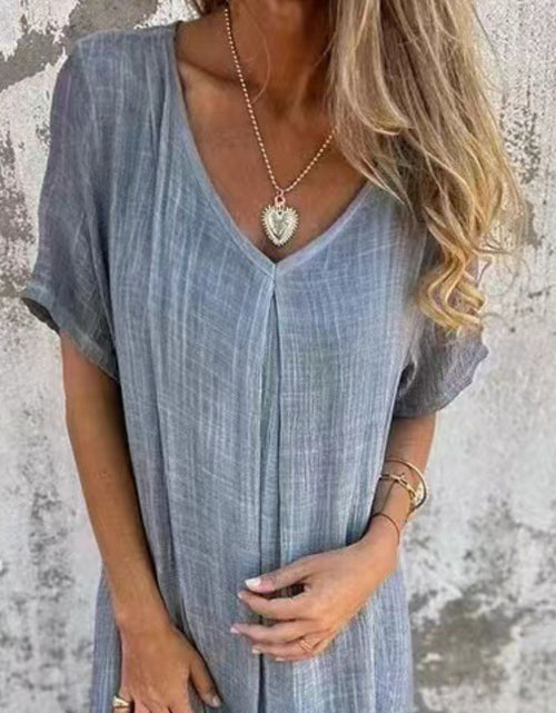 Load image into Gallery viewer, Full Size V-Neck Short Sleeve Midi Dress Plus Size
