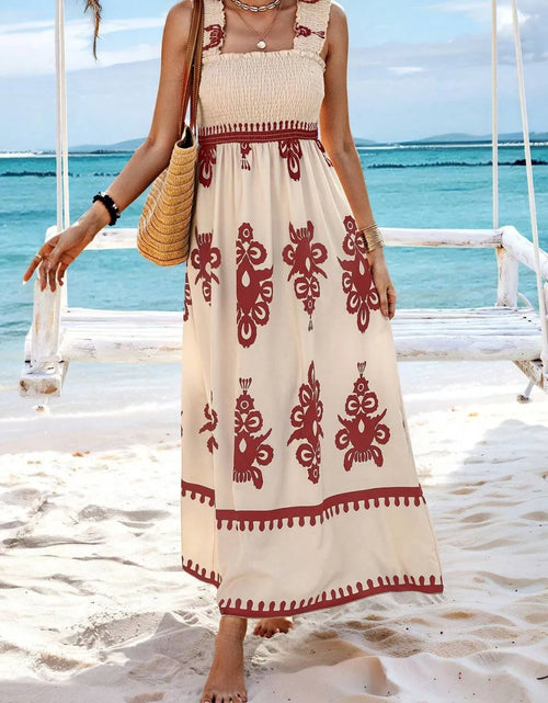 Load image into Gallery viewer, Smocked Printed Wide Strap Maxi Dress
