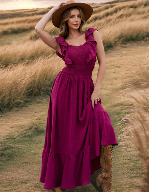 Load image into Gallery viewer, Ruffled Smocked Square Neck Maxi Dress
