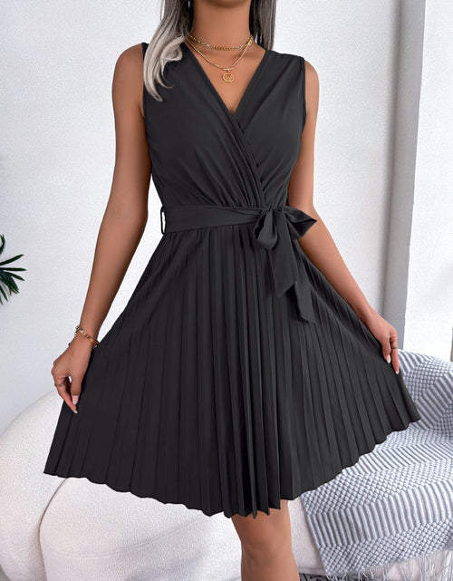 Load image into Gallery viewer, Tied Surplice Sleeveless Pleated Dress
