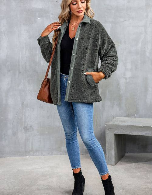 Load image into Gallery viewer, Collared Neck Drop Shoulder Jacket
