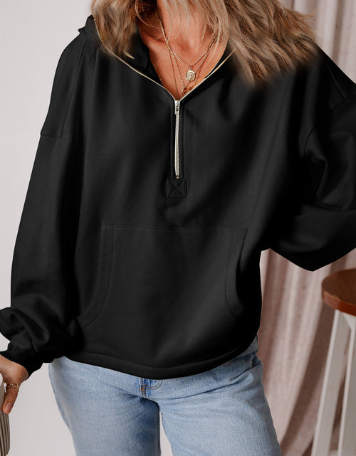 Load image into Gallery viewer, Pocketed Half Zip Dropped Shoulder Hoodie

