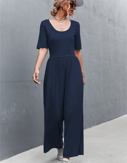 Load image into Gallery viewer, Scoop Neck Half Sleeve Wide Leg Jumpsuit

