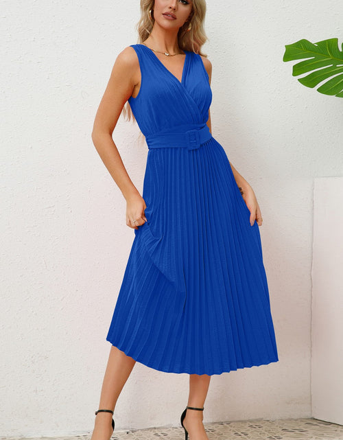 Load image into Gallery viewer, Surplice Sleeveless Midi Pleated Dress
