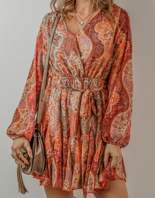 Load image into Gallery viewer, Tied Printed Balloon Sleeve Mini Dress

