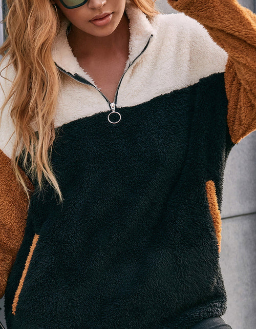 Load image into Gallery viewer, Ivy Lane Color Block Quarter Zip Dropped Shoulder Sweatshirt
