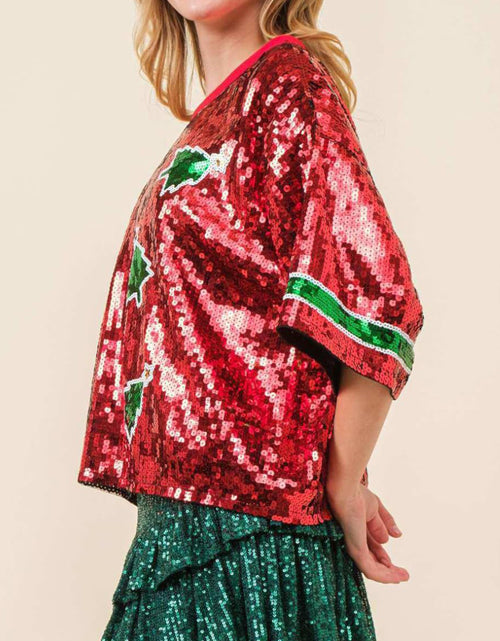 Load image into Gallery viewer, Sequin Round Neck Half Sleeve Top
