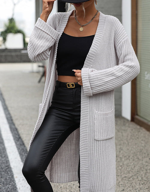 Load image into Gallery viewer, Dropped Shoulder Long Sleeve Cardigan with Pocket
