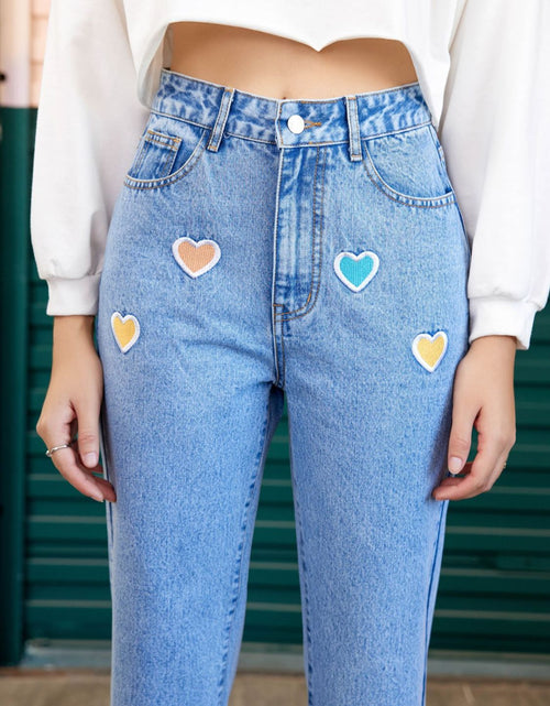 Load image into Gallery viewer, Heart Straight Leg Jeans with Pockets
