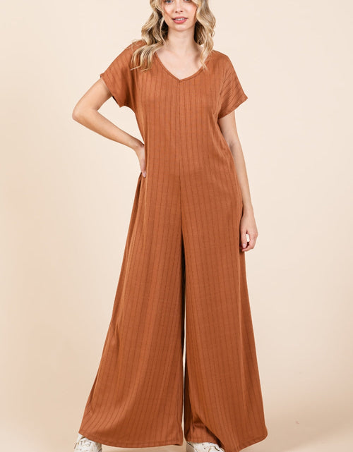 Load image into Gallery viewer, BOMBOM Ribbed Short Sleeve Wide Leg Jumpsuit
