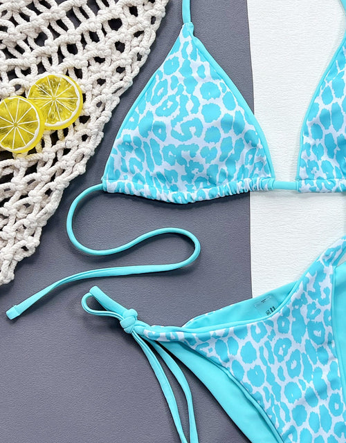 Load image into Gallery viewer, Leopard Print Halter Neck Tie Side Bikini Set

