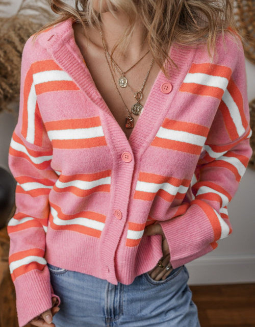 Load image into Gallery viewer, Striped Button Down Long Sleeve Cardigan
