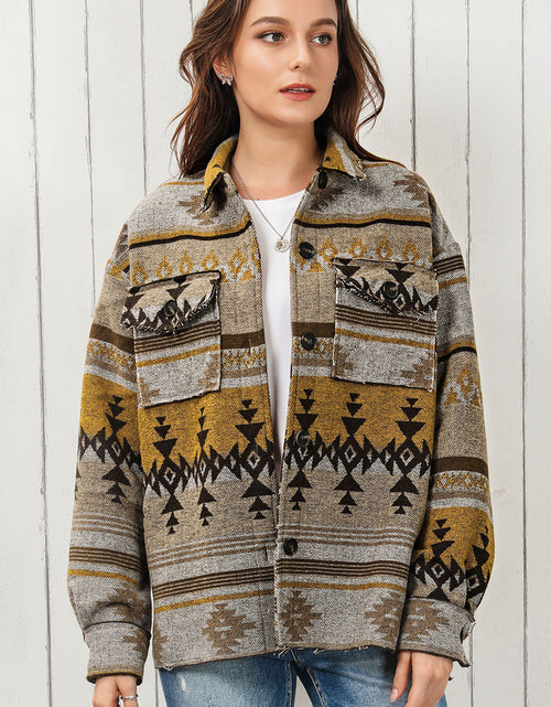 Load image into Gallery viewer, Geometric Collared Drop Shoulder Jacket
